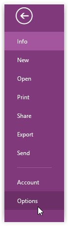 options button highlighted on the file tab at the left of the screen, at the ninth spot.