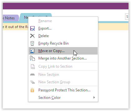 the context menu with move or copy highlighted at the fourth option in the context menu.