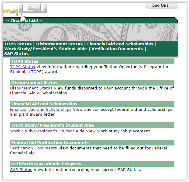 financial aid tab