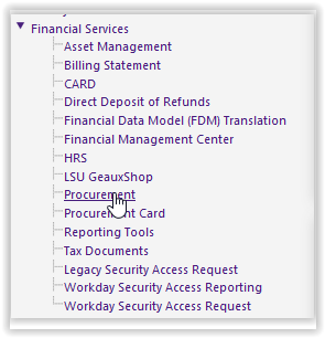 Procurement link under Financial Services section