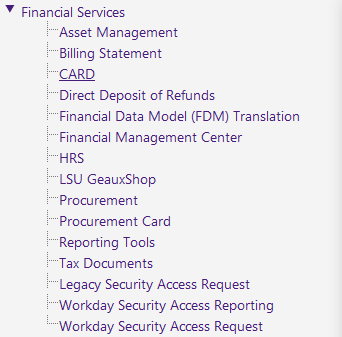 CARD option under financial services