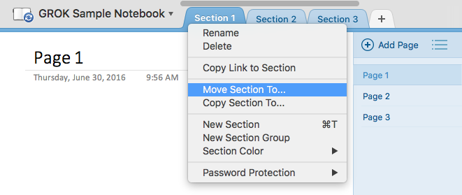 Move Section To option