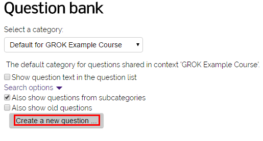 selecting a category and the create a new question button