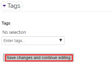 the tags settings and "save changes and continue editing" button