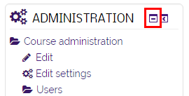 Hide Block button, the minus icon to the top right of a block