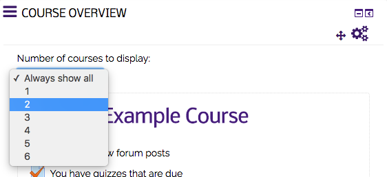 Number of Courses to Display menu