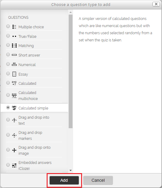 calculated simple at the left sidebar and add button at the button