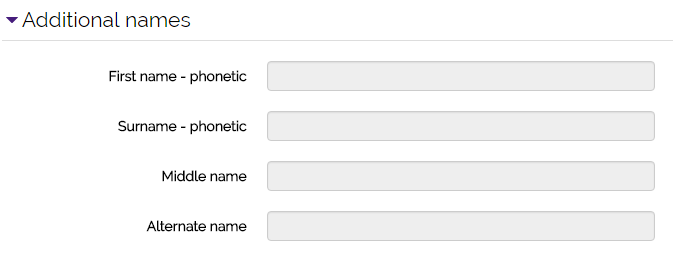 Additional names settings - first name, surname, middle name, etc.