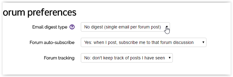 email digest type drop down menu