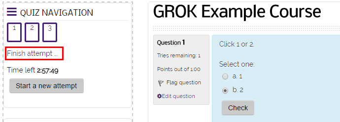 Sample quiz attempt showing Finish attempt button