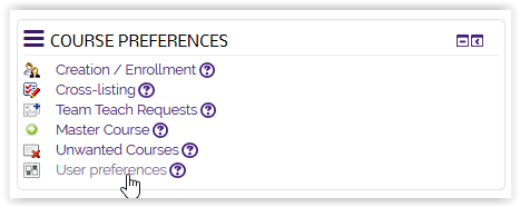 user preferences link in the course preferences block