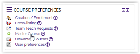 Master Course link on the Course Preferences block