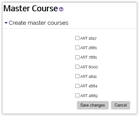 Master Course request page with a list of courses