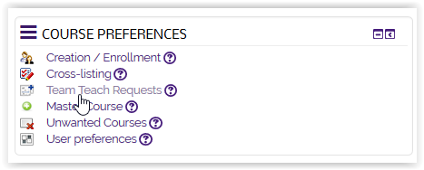 Team Teach Request link on the Course Preferences block