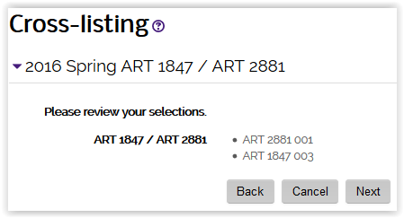 cross-listing review screen