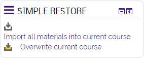 Import all materials into current course link in the simple restore widget.