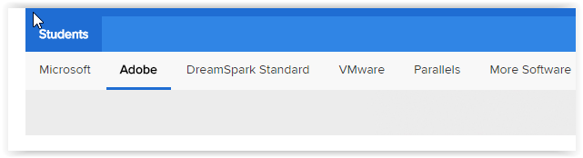 Student tab for OnTheHub Adobe Creative Cloud