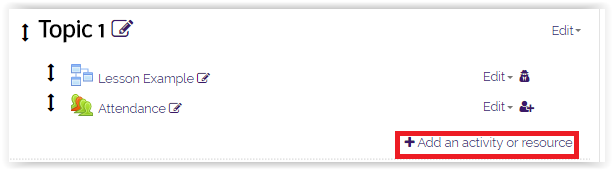 Add an Activity or Resource button