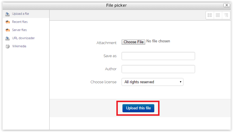 the Upload this file button on the upload screen