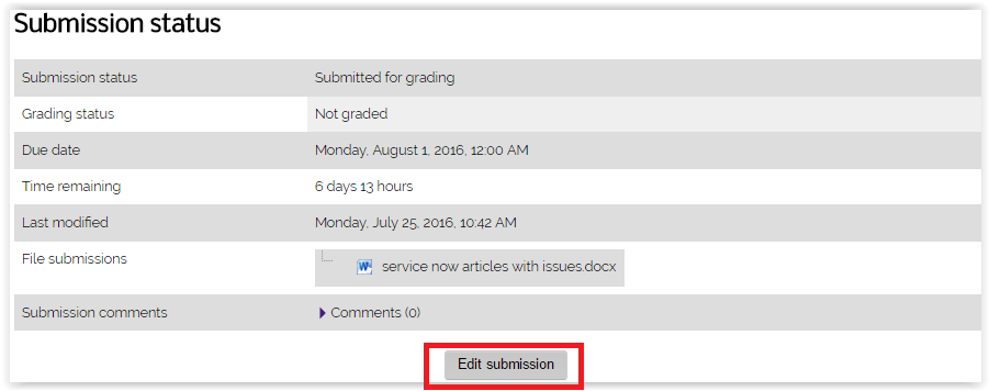 the assignment completion screen with edit button highlighted