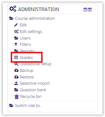 Grades option on the Administration block