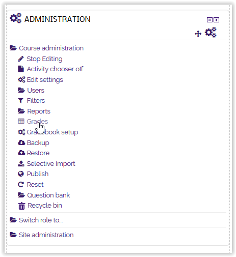 grades link in the adminstration block