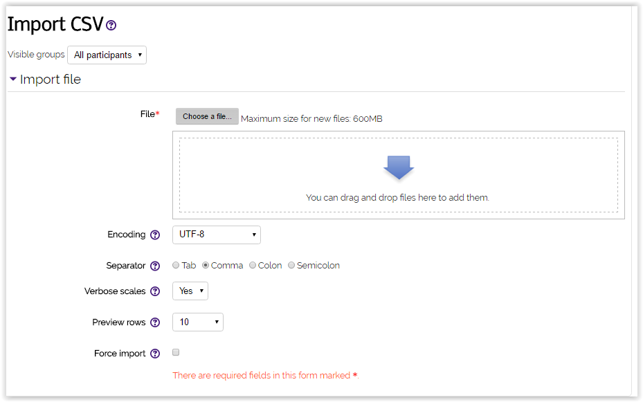 Import CSV Screen