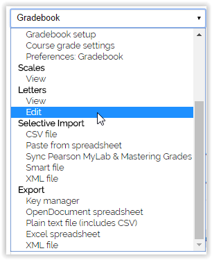 gradebook dropodown menu with Edit selected