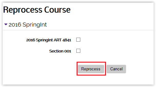 section check boxes under reprocess course