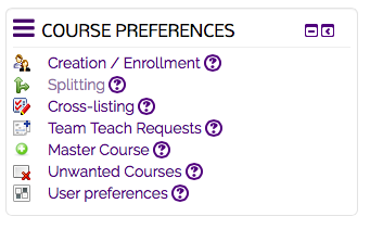 course splitting link on the course preferences block