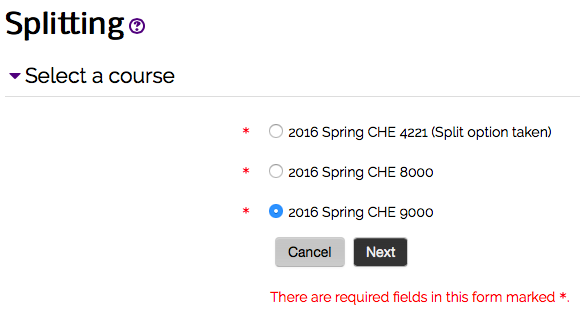 course splitting course options