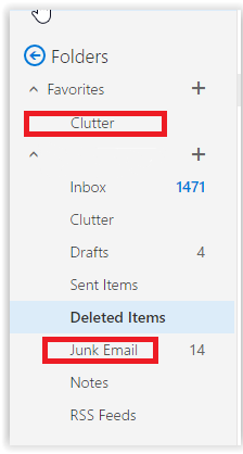 the clutter folder on the Office 365 Side Bar