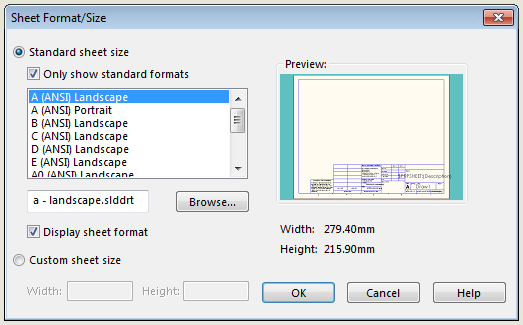 Sheet Format/Size settings