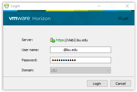 entering the username and password to VLab