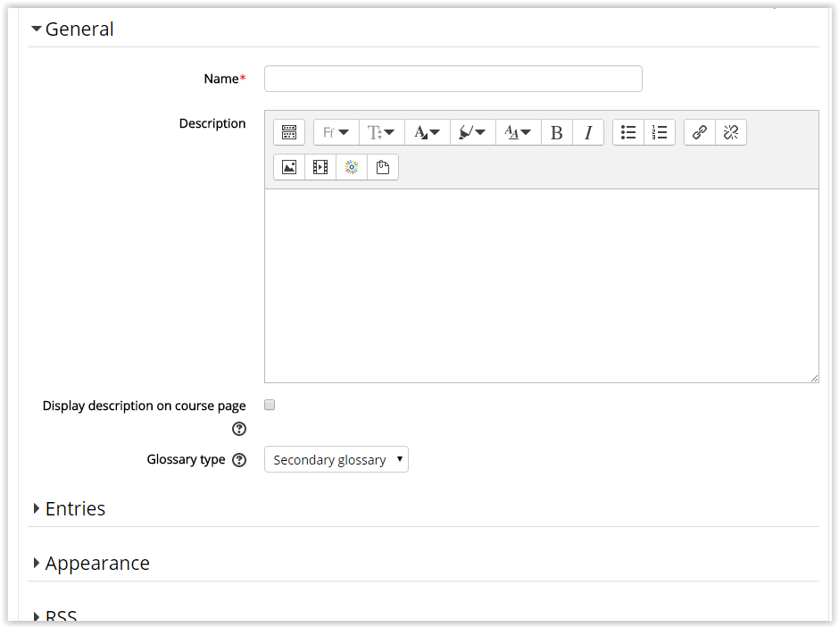 the general drop down for glossary information.