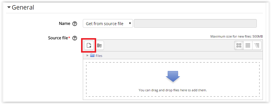 the button used to add a file to Hot Pot, to the bottom right of source file