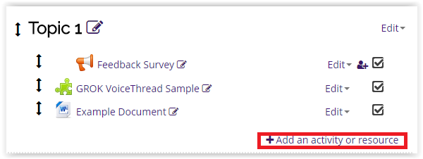 Add activity or resource option in moodle 3