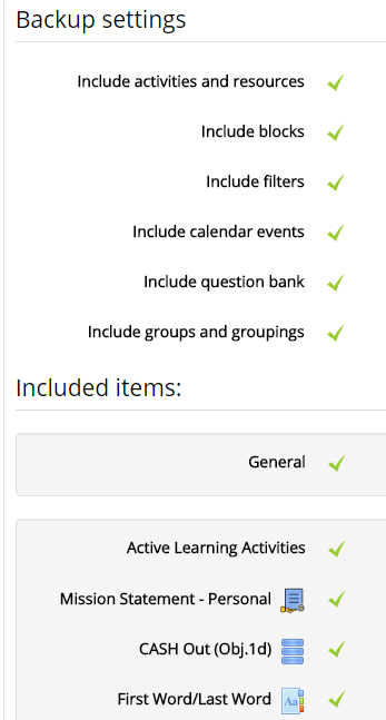 backup settings window