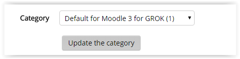 Question Category drop down menu with default selected, and update button at the bottom