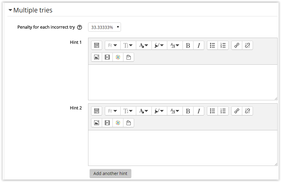 Multiple Answer attempt settings