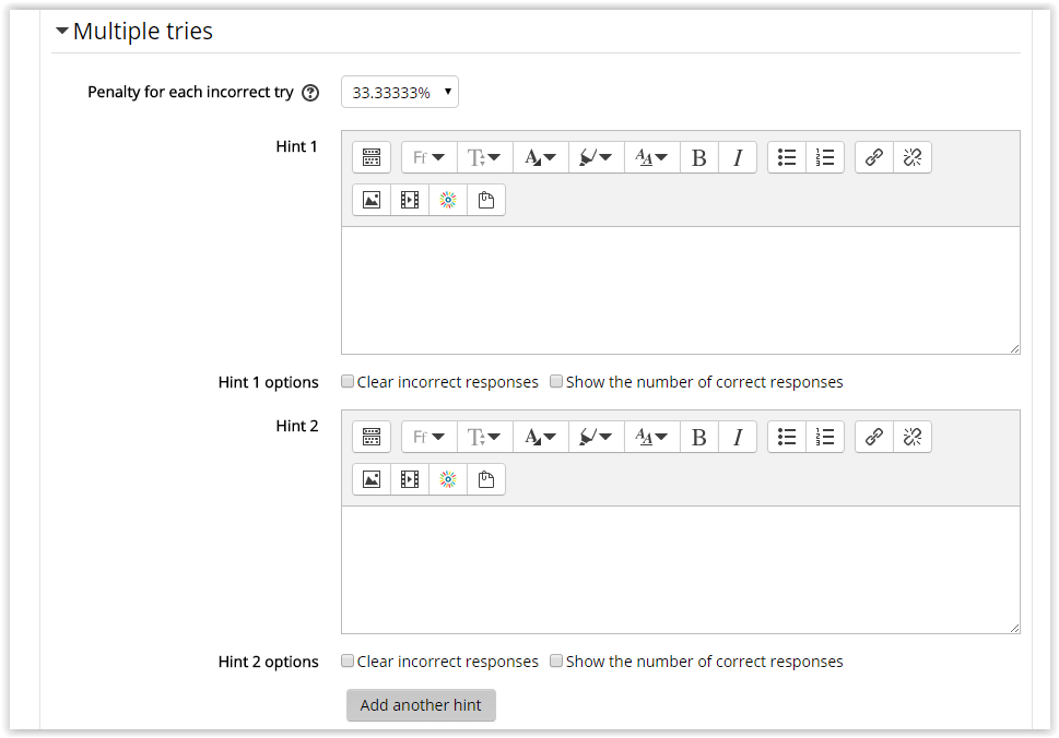 Multiple Tries tab with penalty options and hints