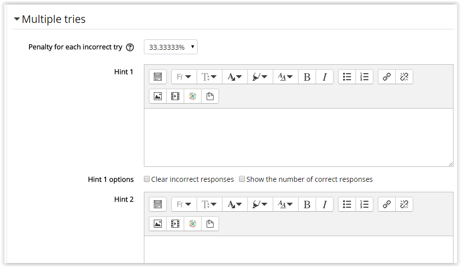 Penalty options for an incorrect answer