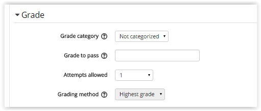 Quiz Grade category options