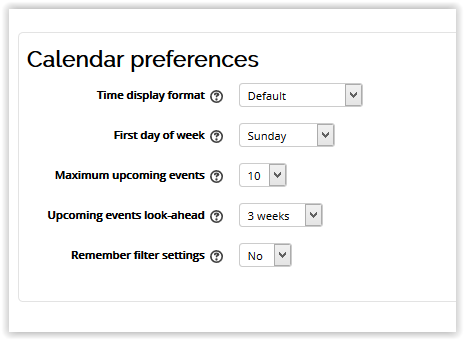 calendar preferences window