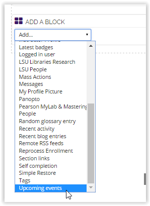 add a block with upcoming events selected.