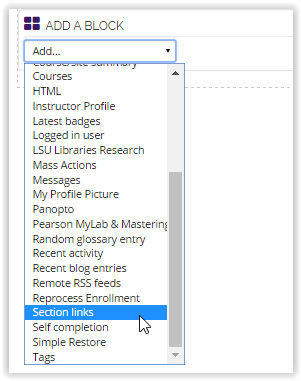 add a block with selection links selected.