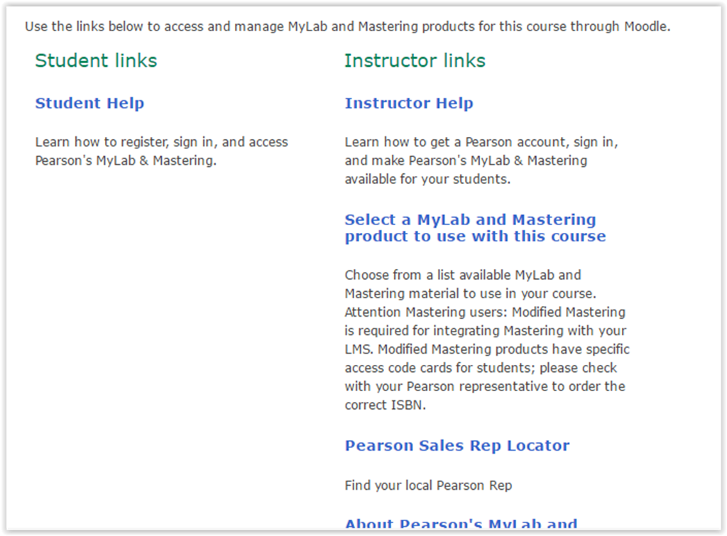 Pearson MyLab & Mastering links for setup
