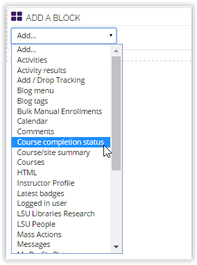 add a block with Course Completion Status selected.