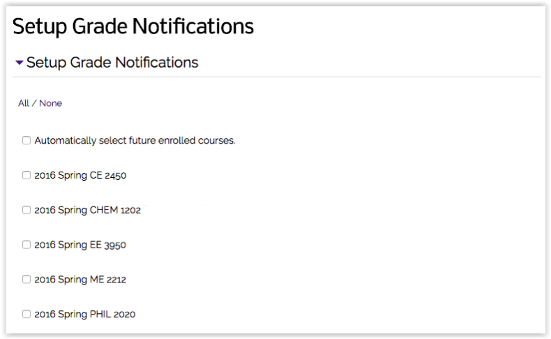 Grade Notifications page