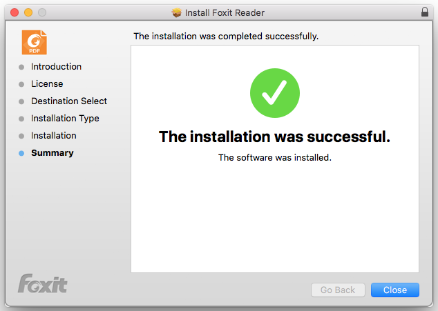 Successful Installation window
